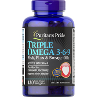 Жирные кислоты Puritan's Pride Triple Omega 3-6-9 Fish, Flax &amp; Borage Oils, 120 капсул