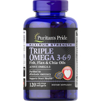 Жирные кислоты Puritan's Pride Triple Omega 3-6-9 Fish, Flax &amp; Chia Oils Maximum Strength, 120 капсул