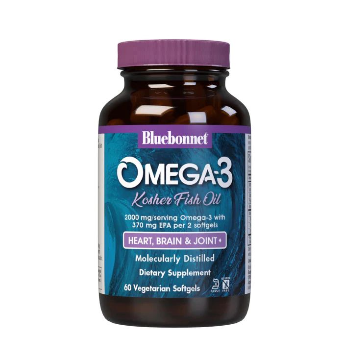Жирні кислоти Bluebonnet Omega 3 Kosher Fish Oil, 60 вегакапсул