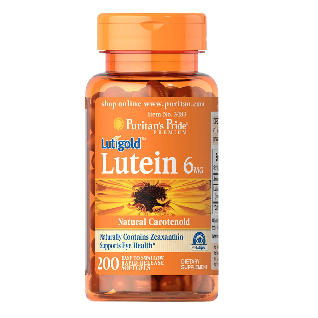 Натуральна добавка Puritan's Pride Lutein 6 mg with Zeaxanthin, 200 капсул