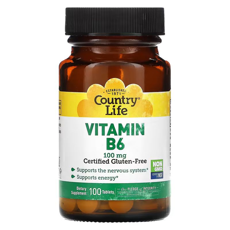 Витамины и минералы Country Life Vitamin B6 100 mg, 100 таблеток