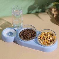 Двойная миска для животных котов и собак Semi с автоматической поилкой 500 мл, 13см*38см*22см, Light Blue