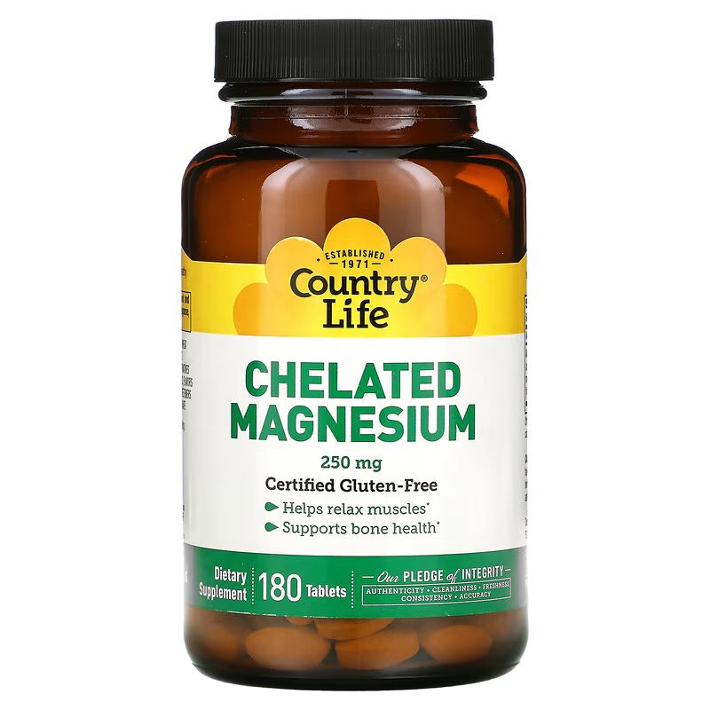 Вітаміни та мінерали Country Life Chelated Magnesium 250 mg, 180 таблеток