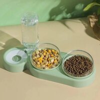 Двойная миска для животных котов и собак Semi с автоматической поилкой 500 мл, 13см*38см*22см, Light Green