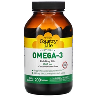 Жирные кислоты Country Life Natural Omega-3 1000 mg, 200 капсул