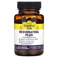 Натуральная добавка Country Life Resveratrol Plus, 60 вегакапсул
