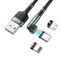 Кабель магнитный с быстрой зарядкой Elough 7 Contact 3 A, 3 в 1 Micro USB/Lightining/Type C, вращение на 540°, 0.5 м, Green - круглый коннектор