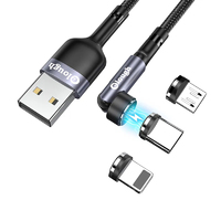 Кабель магнитный с быстрой зарядкой Elough 7 Contact 3 A, 3 в 1 Micro USB/Lightining/Type C, вращение на 540°, 0.5 м, Grey - круглый коннектор