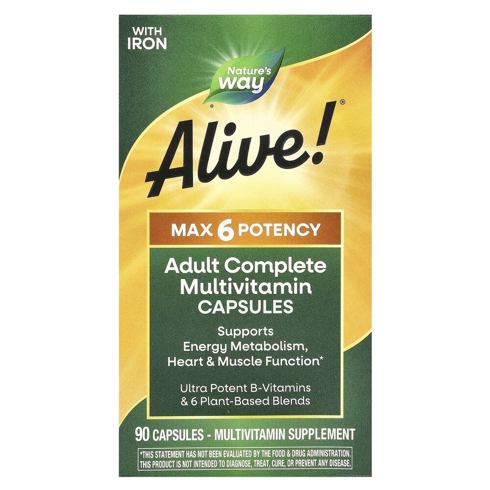 Вітаміни та мінерали Nature's Way Alive! Max6 Potency With Iron, 90 капсул