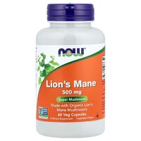 Натуральная добавка NOW Lion's Mane 500 mg, 60 вегакапсул