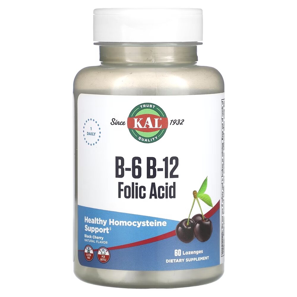 Витамины и минералы KAL B-6 B-12 Folic Acid, 60 пастилок