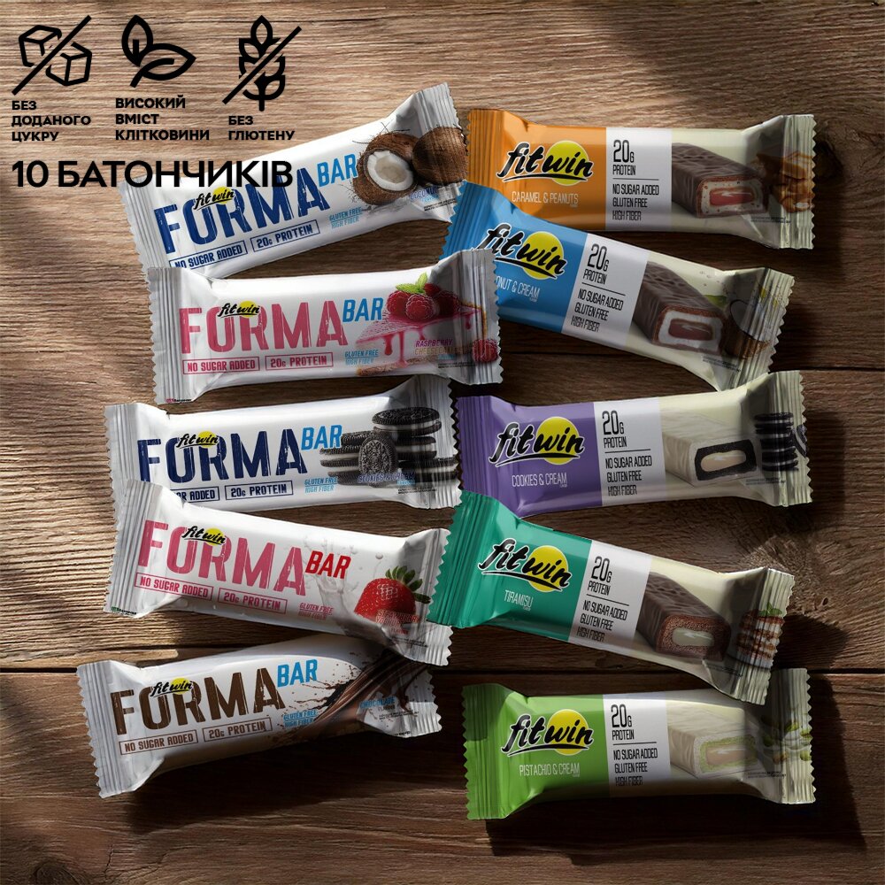 Батончик FitWin Protein + Forma Bar 33% БЛОК, 10*60 грамм - MIX