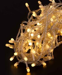 Светодиодная гирлянда 200 LED матовая линза 8 мм длина 10 метров с прозрачным проводом свет белый теплый (1192-07)