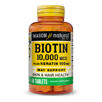 Витамины и минералы Mason Natural Biotin 10,000 mcg Plus Keratin 100 mg, 60 таблеток