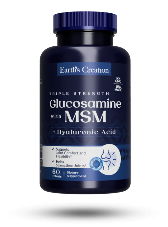 Препарат для суглобів і зв'язок Earth‘s Creation Glucosamine MSM plus Hyaluronic Acid, 60 таблеток