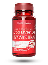 Жирные кислоты Earth‘s Creation Cod Liver Oil, 100 капсул