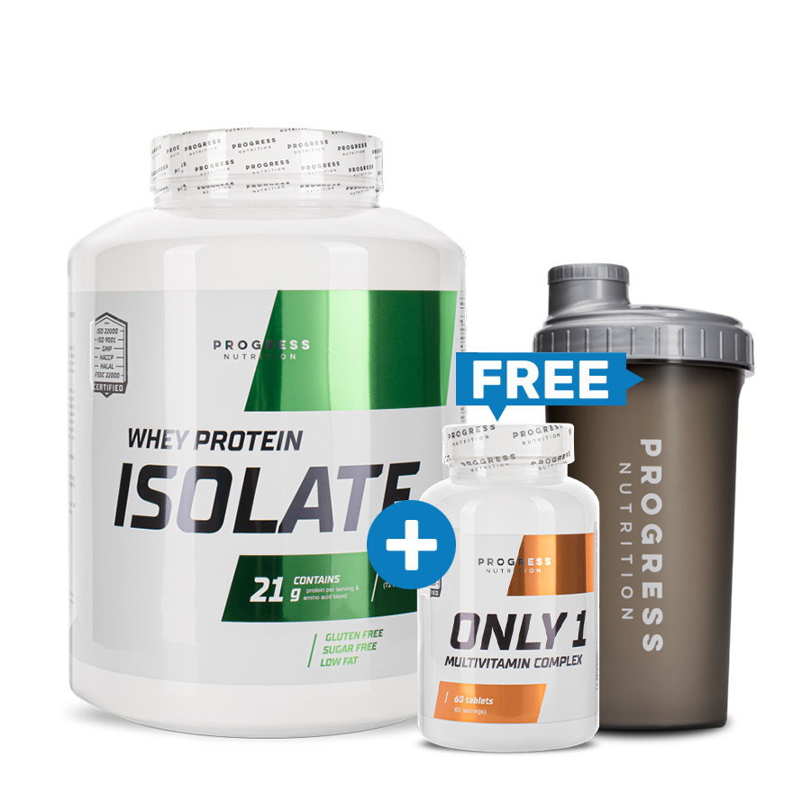 Протеїн Progress Nutrition Whey Protein Isolate, 1.8 кг + Only 1, 60 капсул + Шейкер, 700 мл, SALE