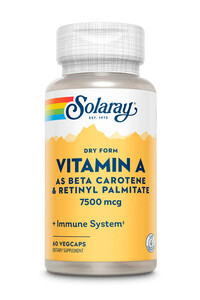 Витамины и минералы Solaray Vitamin A 7600 mcg Dry Form, 60 вегакапсул