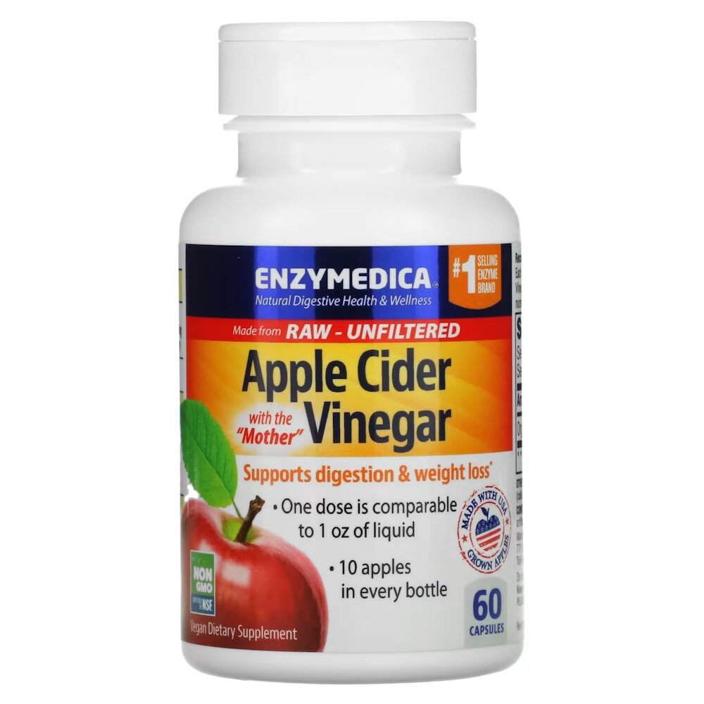 Натуральна добавка Enzymedica Apple Cider Vinegar, 60 капсул