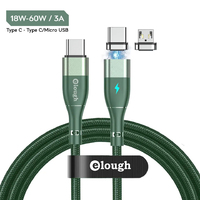 Кабель магнитный с быстрой зарядкой Elough 13/7 Contact 3 A, Type C - Type C/Micro USB, 2 м, Green - плоский коннектор